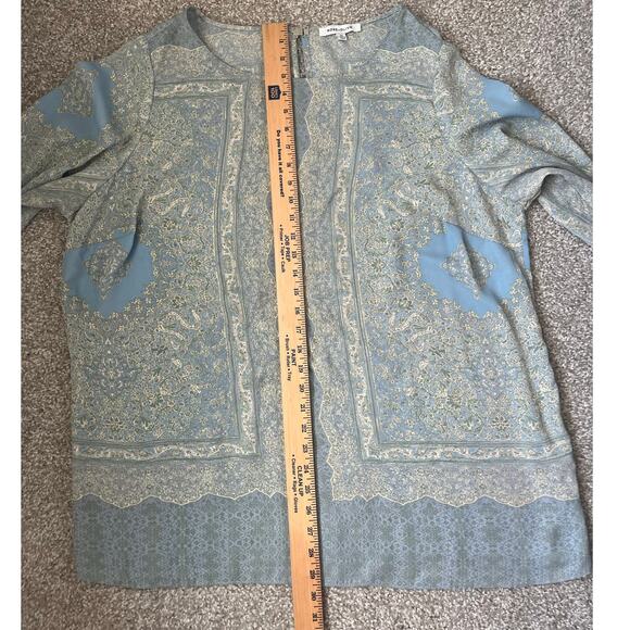 Rose + Olive Blouse Floral Blue Green Boho Lightweight Flowy Pastel Office 2X - Picture 11 of 12